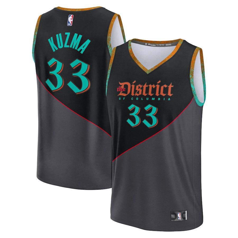 Men Washington Wizards #33 Kyle Kuzma Fanatics Branded Black City Edition 2023-24 Fast Break NBA Jersey